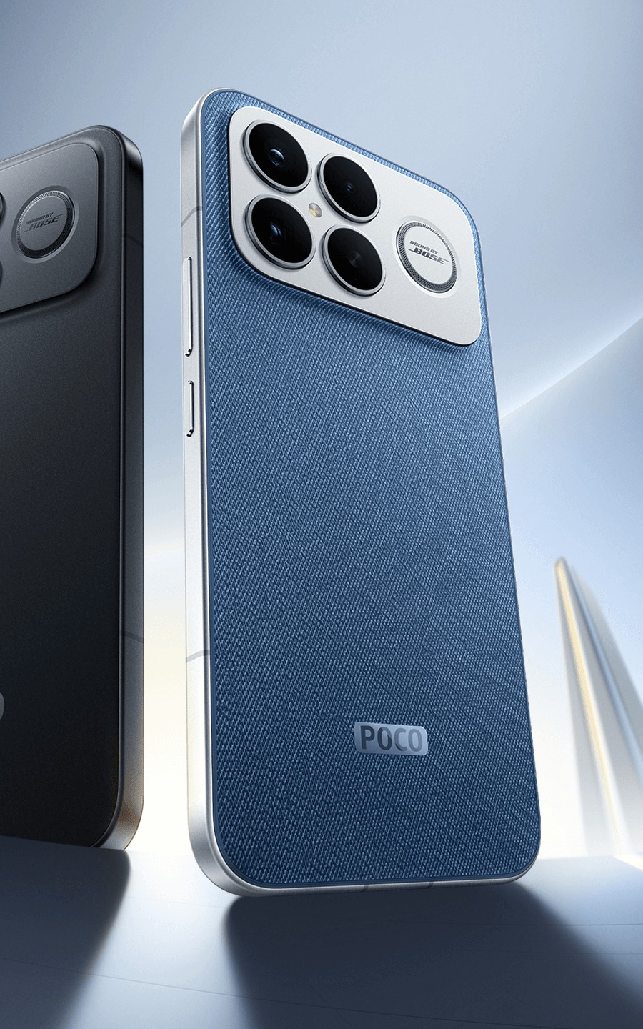 POCO F8 Ultra в голубом цвете, фактура корпуса